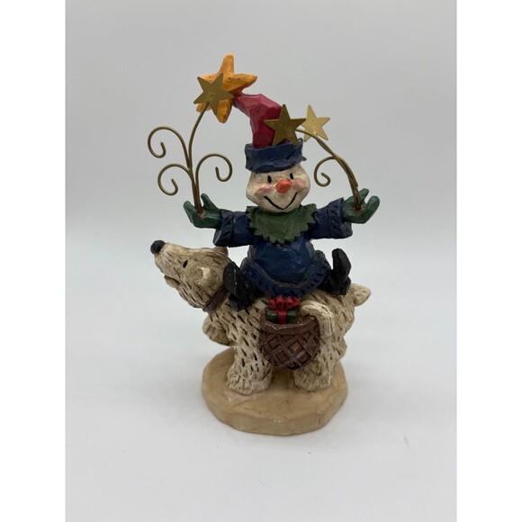 Snowman Clown Riding Polar Bear Christmas Gifts Plaster Metal Stars 6" - Picture 1 of 5
